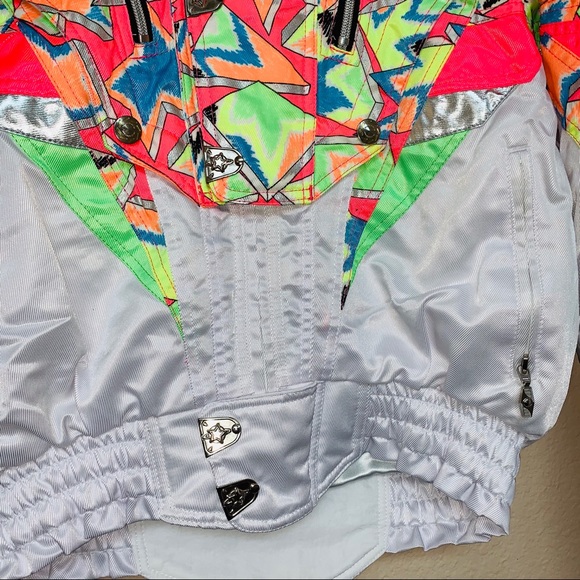 Team Phenix White Neon 80s Ski Jacket Small Medium - Picture 4 of 16